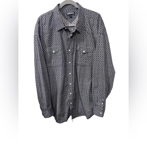 Panhandle Men Shirt XXL Navy Blue Geometric Pearl Snap Western Rodeo Cowboy - Picture 1 of 5
